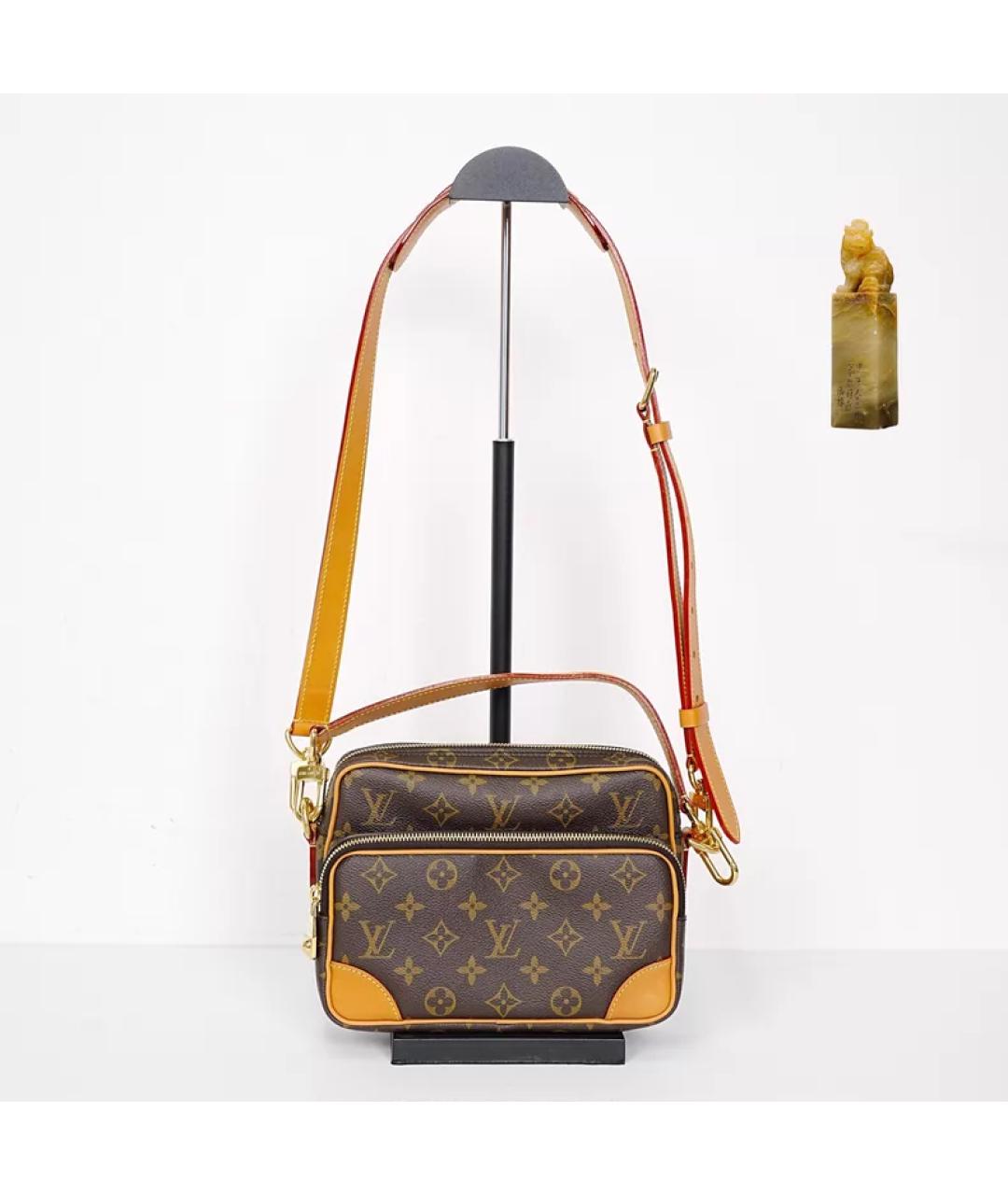 LOUIS VUITTON Коричневая тканевая сумка с короткими ручками, фото 9