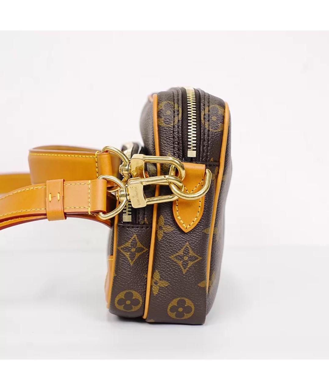 LOUIS VUITTON Коричневая тканевая сумка с короткими ручками, фото 4