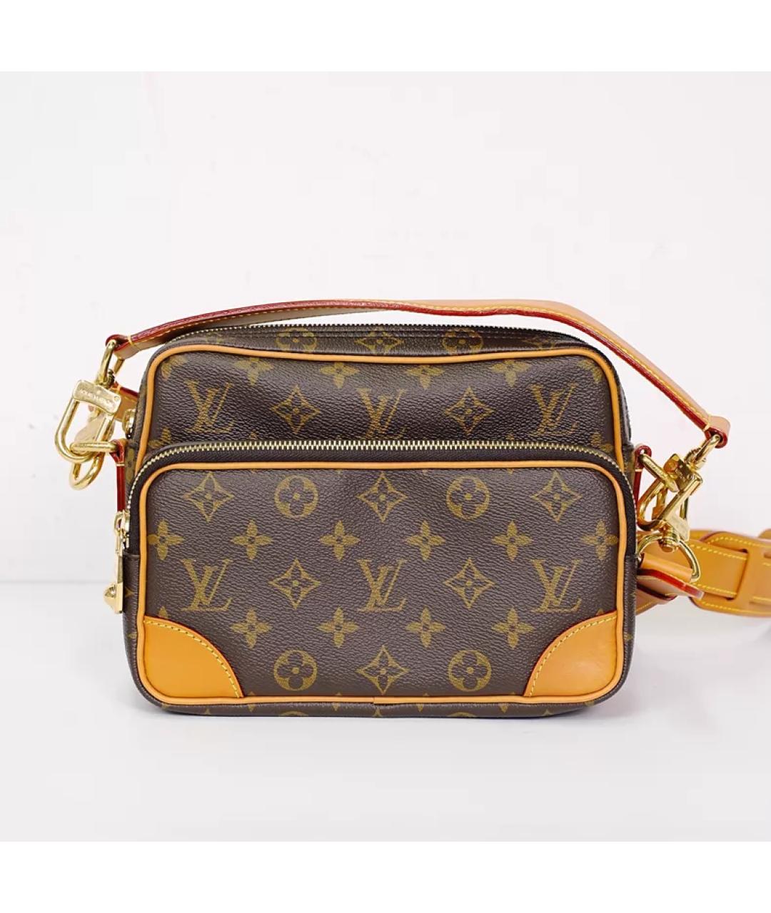 LOUIS VUITTON Коричневая тканевая сумка с короткими ручками, фото 10