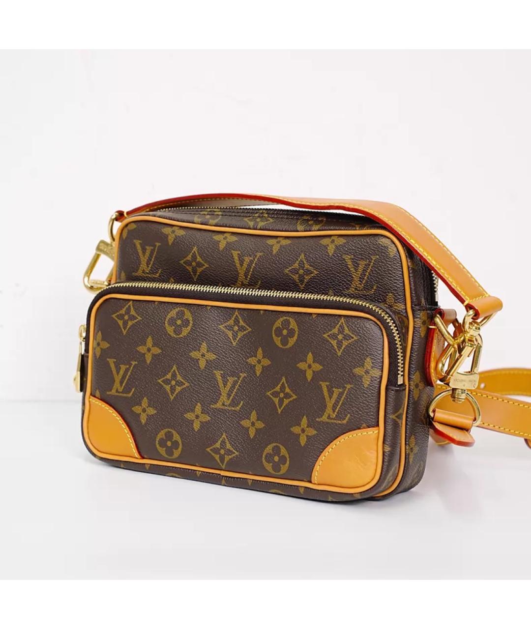 LOUIS VUITTON Коричневая тканевая сумка с короткими ручками, фото 2