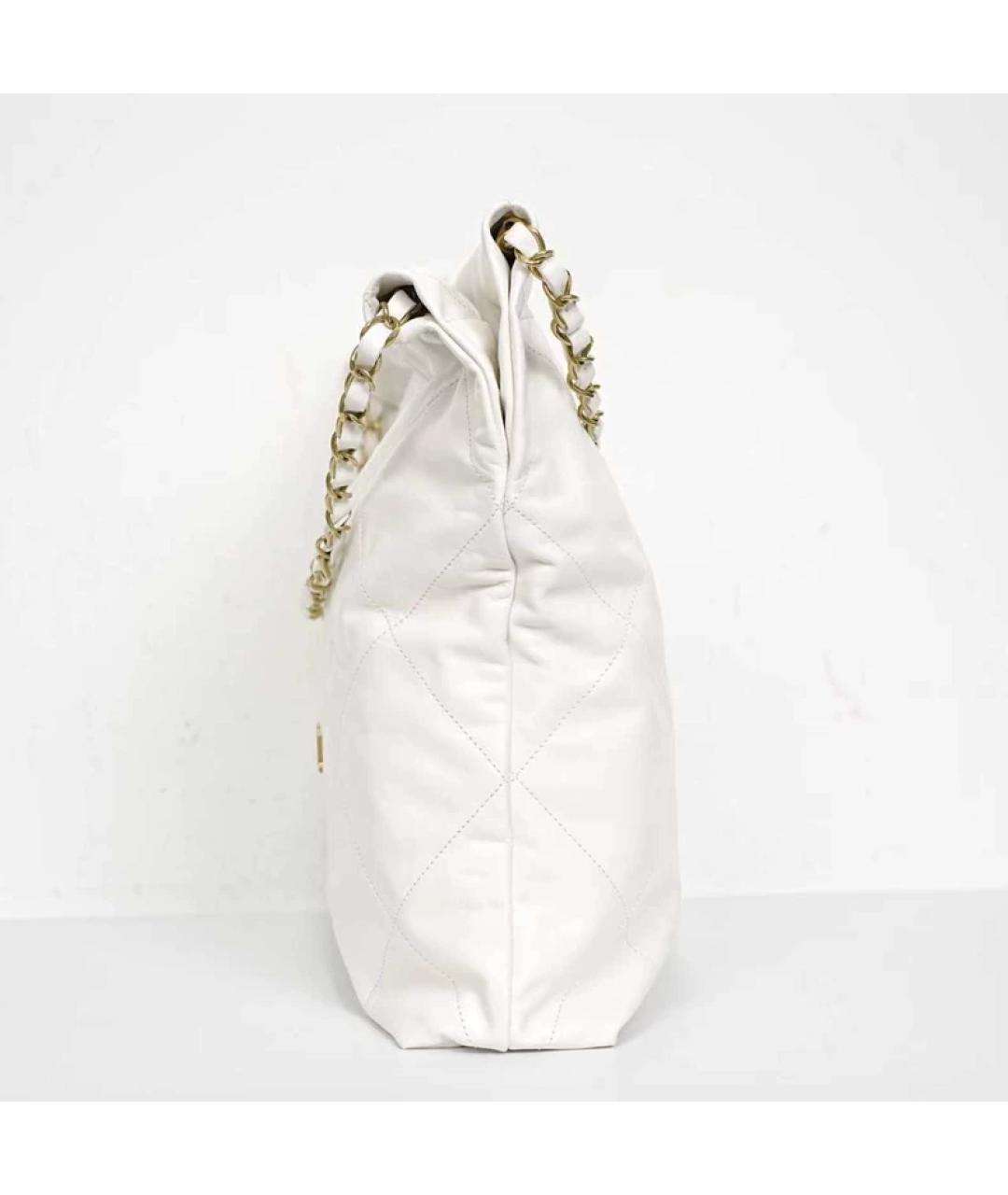 CHANEL Белая кожаная сумка с короткими ручками, фото 5