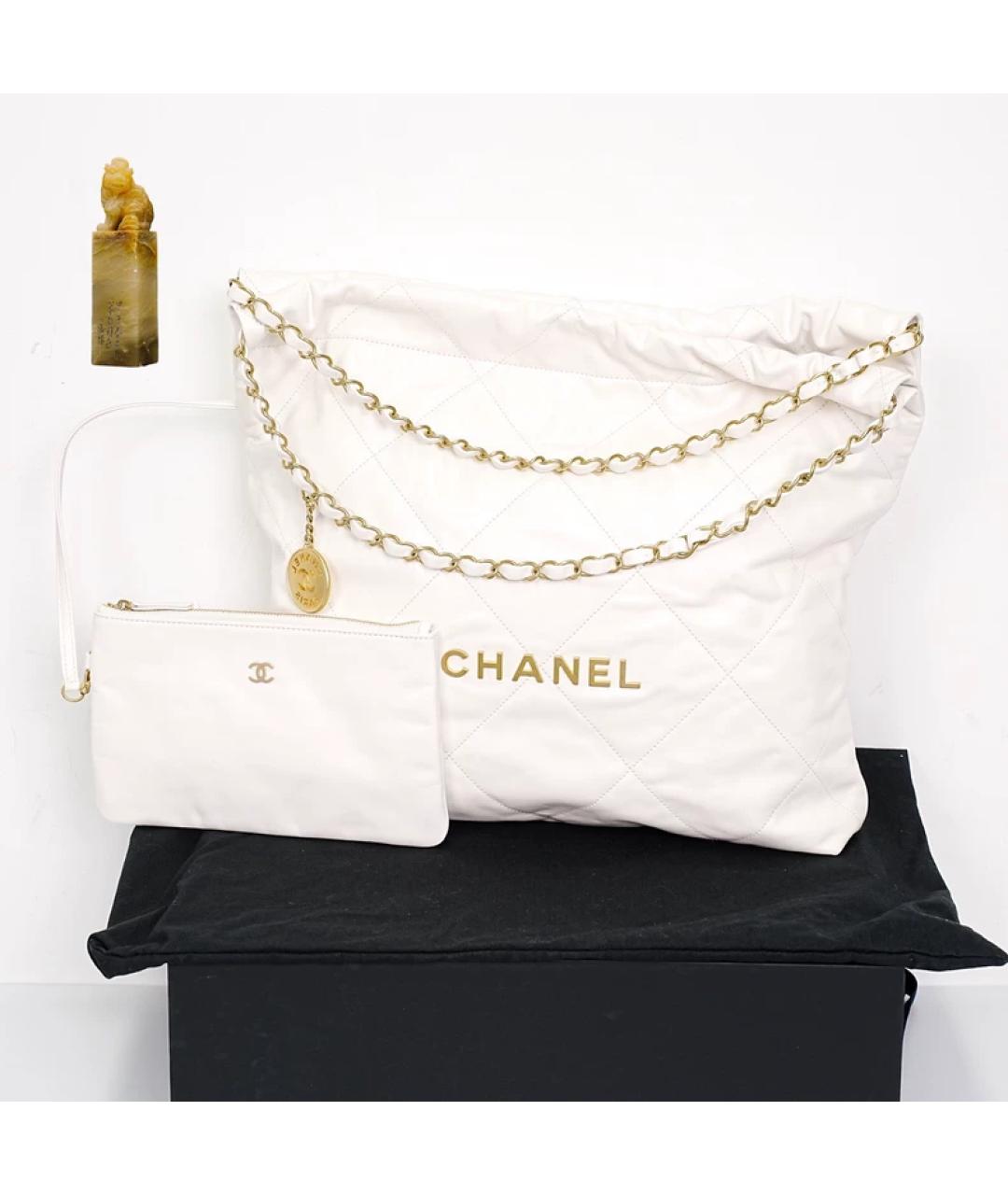 CHANEL Белая кожаная сумка с короткими ручками, фото 9