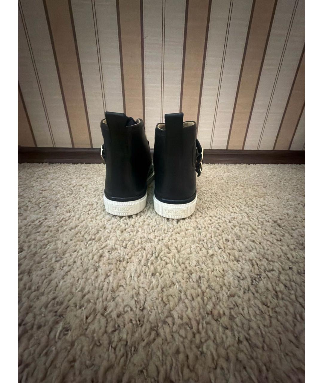 HERMES Черные кожаные кроссовки, фото 4