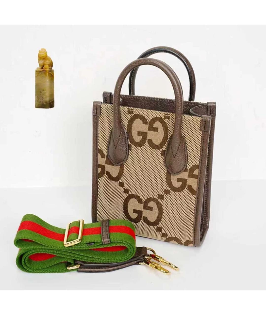 GUCCI Бежевая тканевая сумка с короткими ручками, фото 9