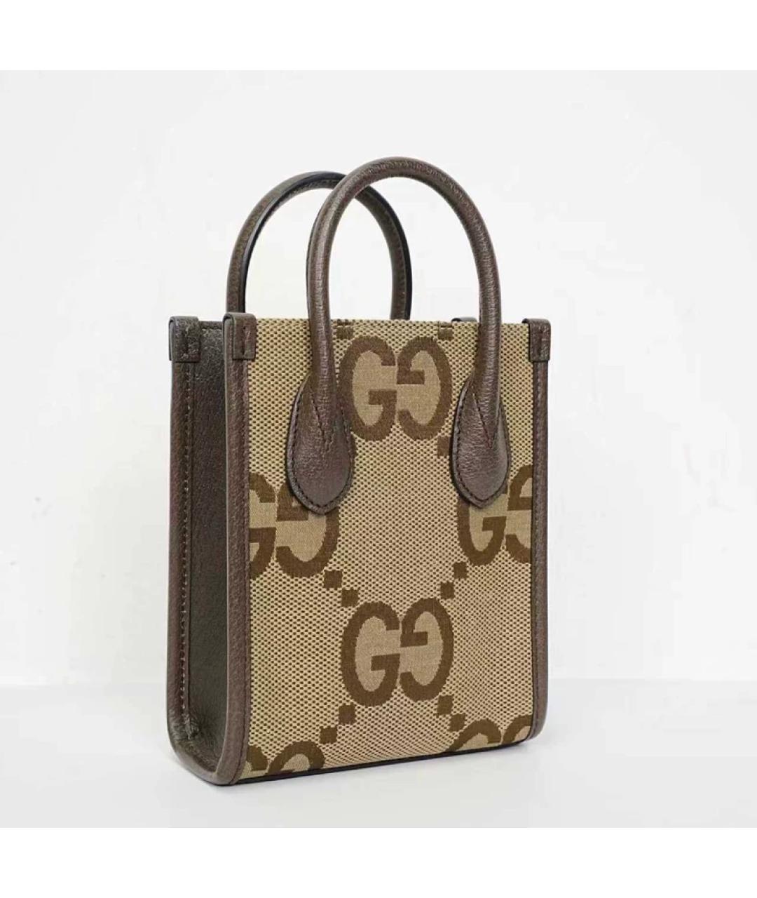 GUCCI Бежевая тканевая сумка с короткими ручками, фото 3