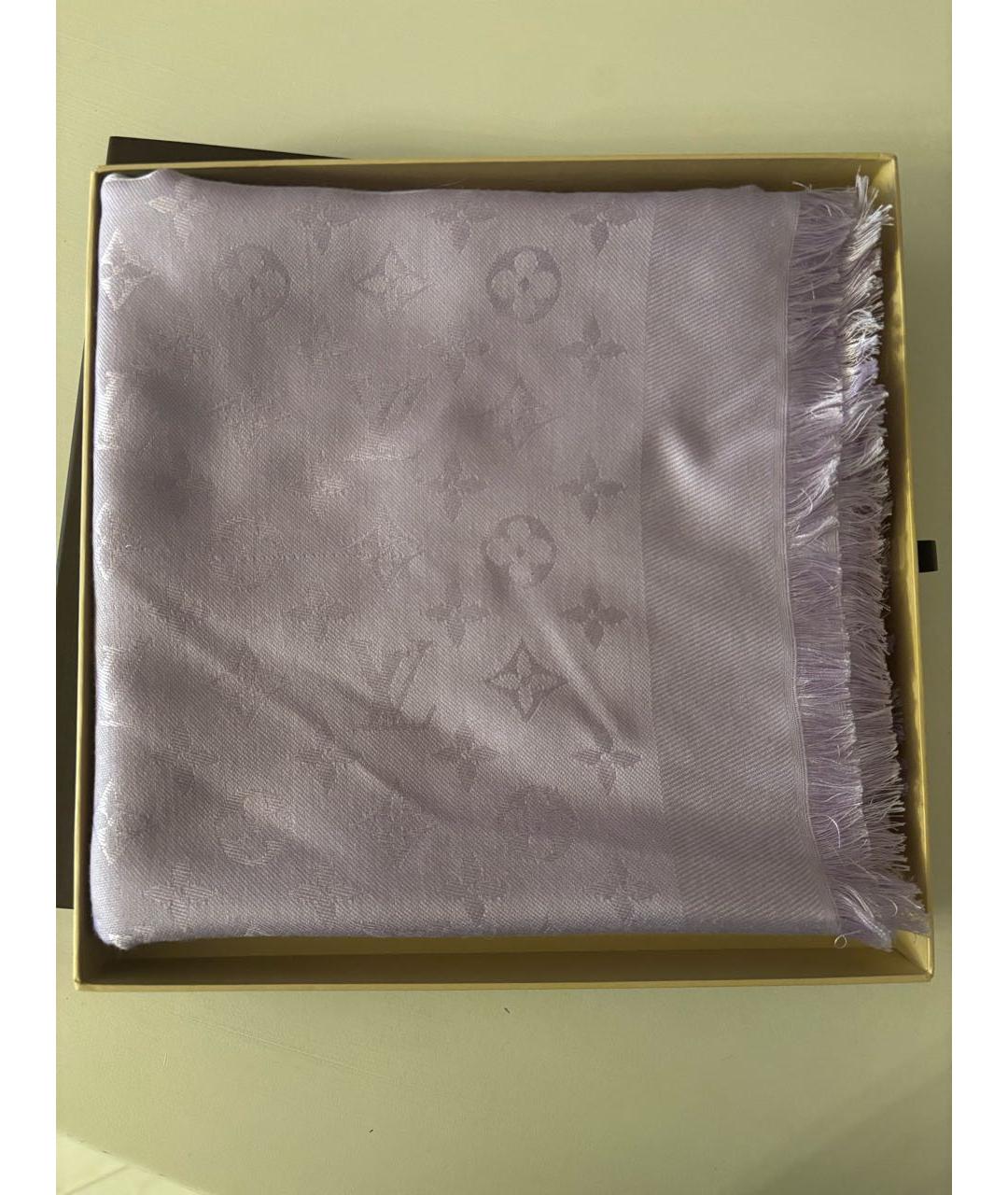 LOUIS VUITTON Фиолетовый шелковый шарф, фото 4