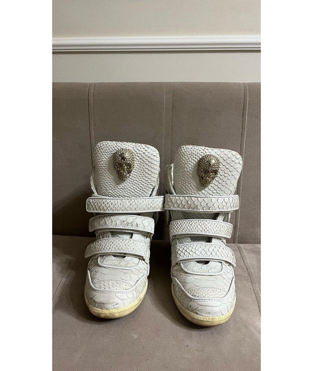 PHILIPP PLEIN Белые кроссовки из экзотической кожи, фото 2