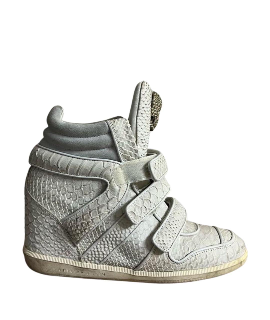 PHILIPP PLEIN Белые кроссовки из экзотической кожи, фото 1