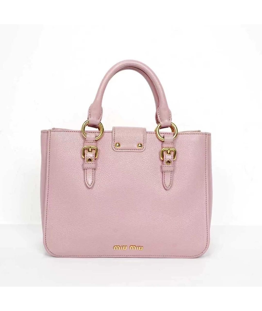 MIU MIU Розовая кожаная сумка с короткими ручками, фото 5