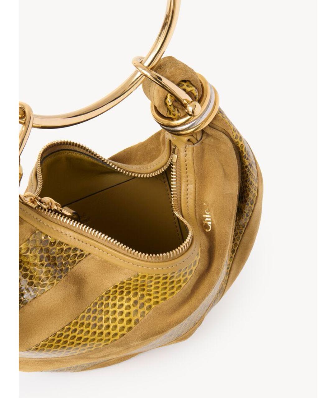 CHLOE Горчичная кожаная сумка с короткими ручками, фото 4