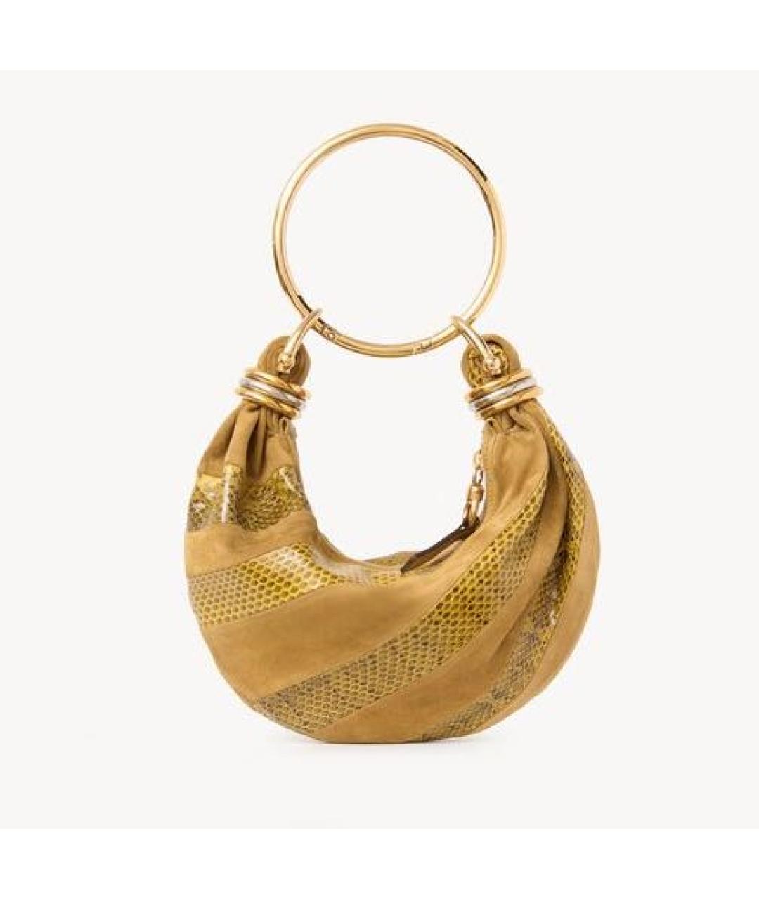 CHLOE Горчичная кожаная сумка с короткими ручками, фото 3