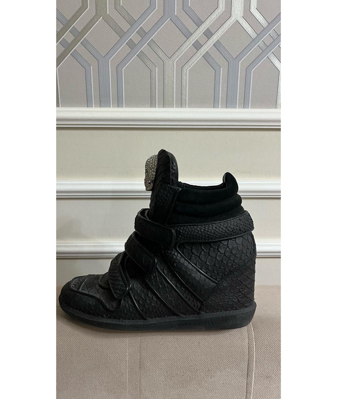 PHILIPP PLEIN Черные кроссовки из экзотической кожи, фото 4