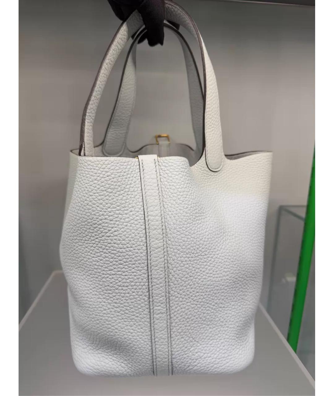 HERMES Белая кожаная сумка с короткими ручками, фото 4