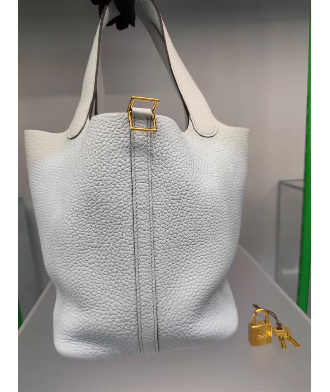 HERMES Белая кожаная сумка с короткими ручками, фото 8