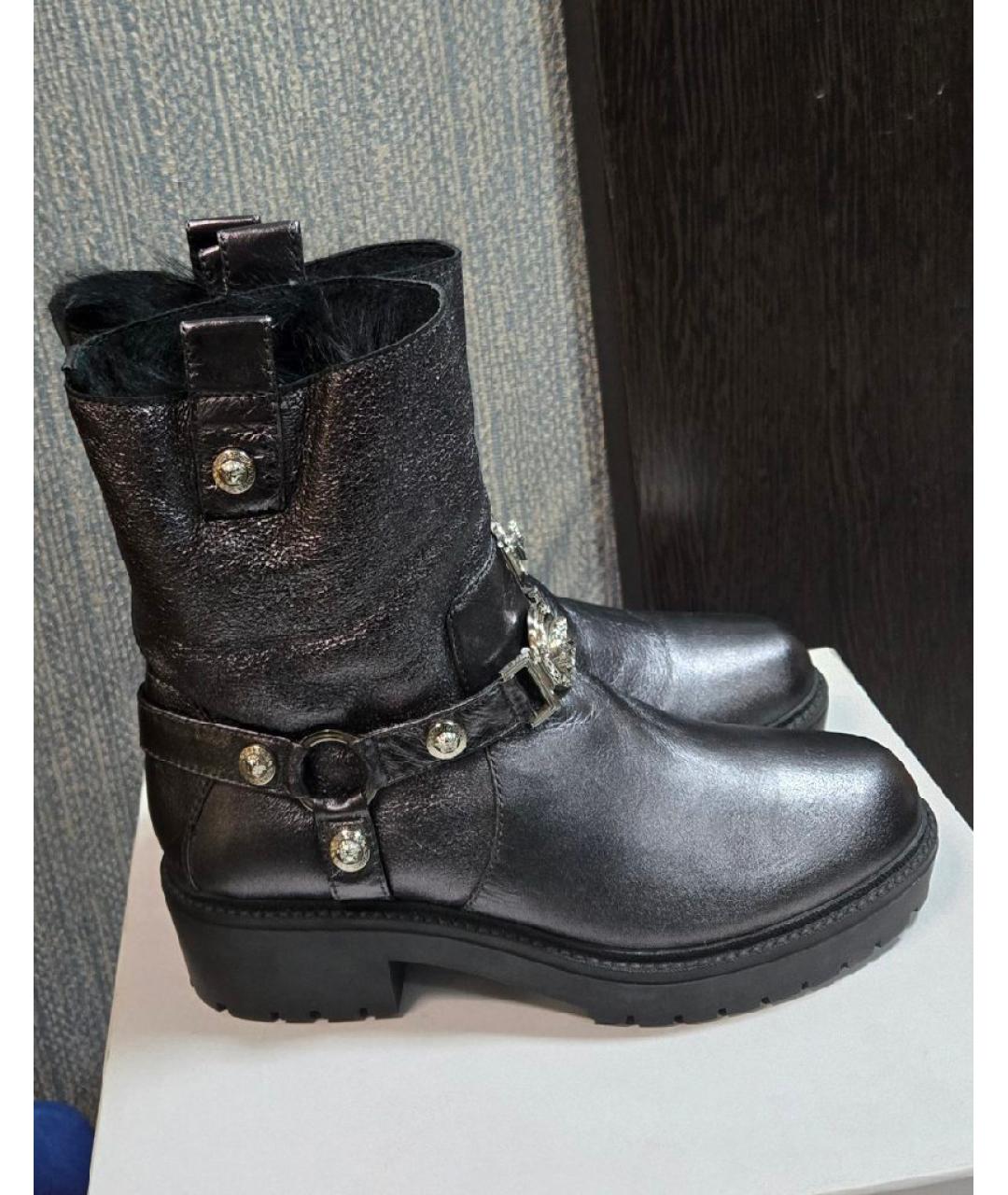 VERSACE COLLECTION Серые кожаные полусапоги, фото 8