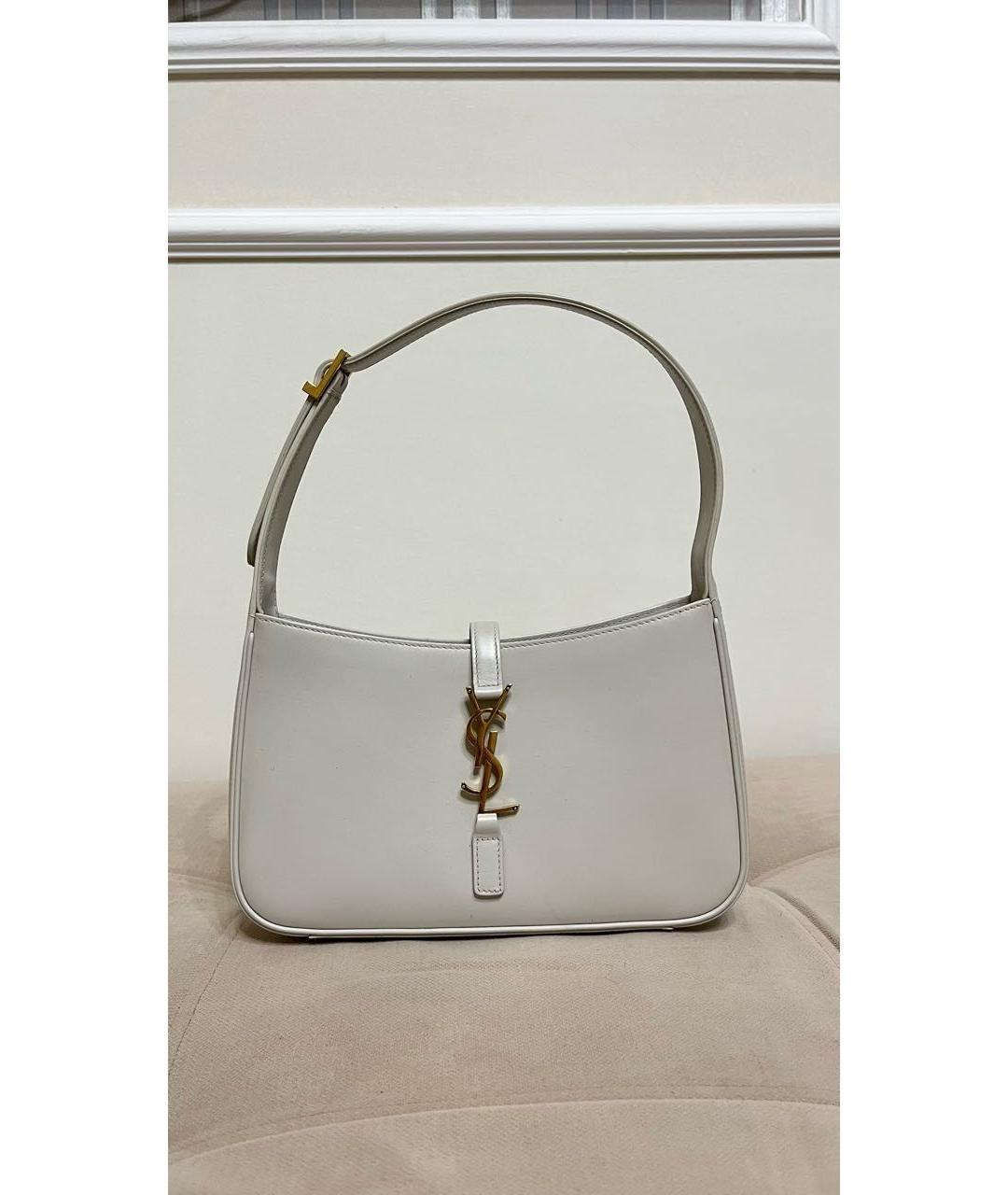 SAINT LAURENT Белая кожаная сумка с короткими ручками, фото 7