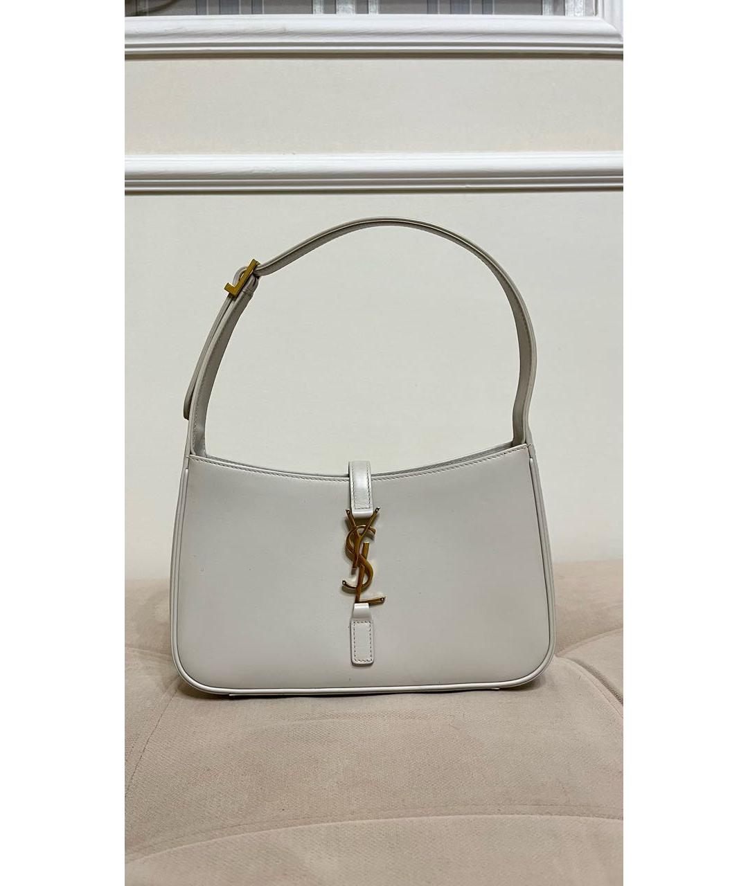 SAINT LAURENT Белая кожаная сумка с короткими ручками, фото 6