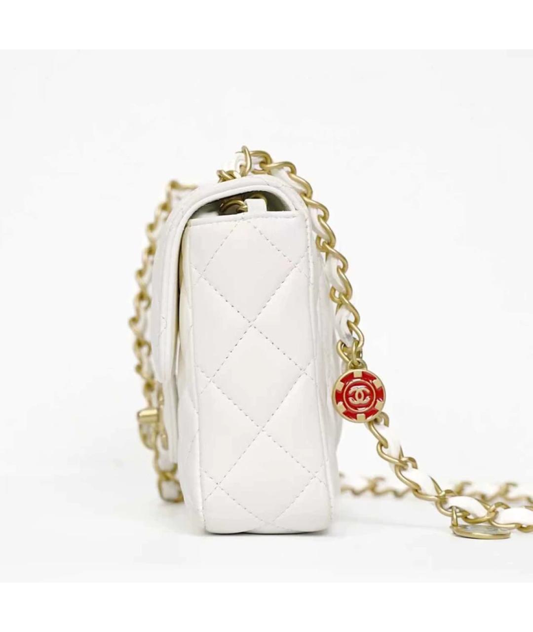 CHANEL Белая кожаная сумка через плечо, фото 5
