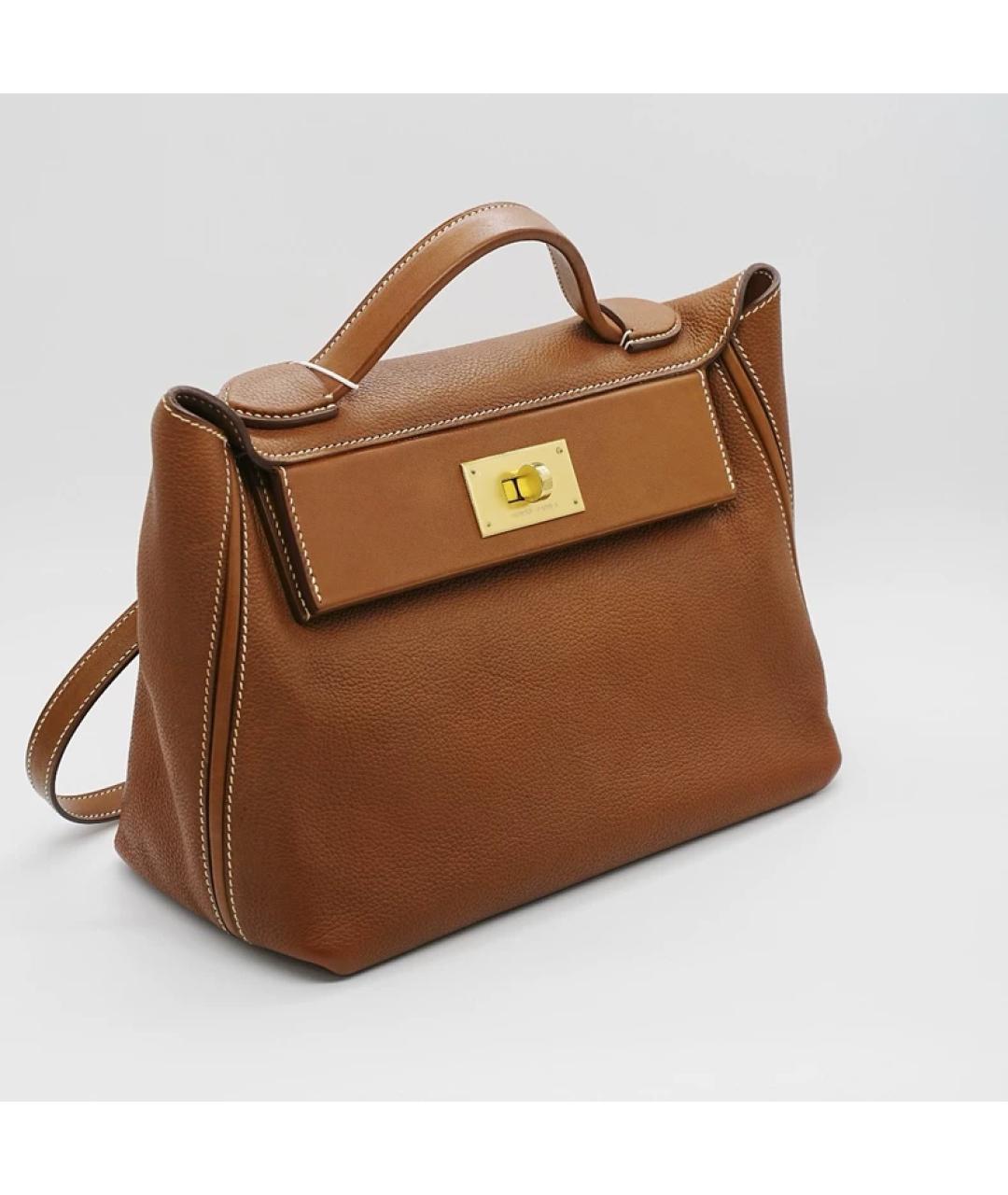 HERMES Коричневая кожаная сумка с короткими ручками, фото 5