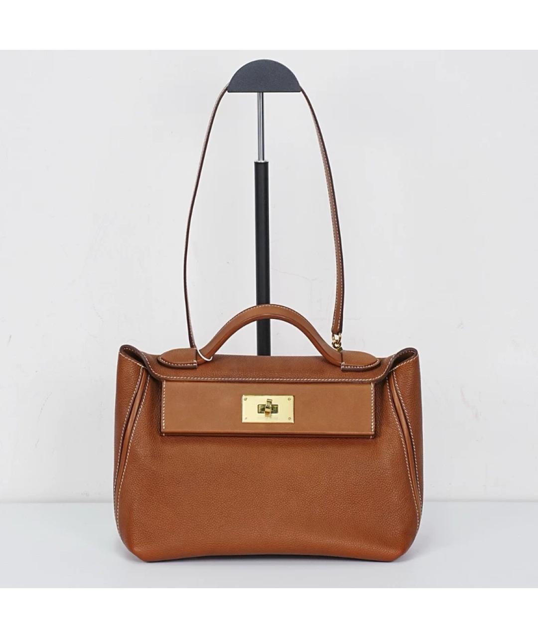 HERMES Коричневая кожаная сумка с короткими ручками, фото 6