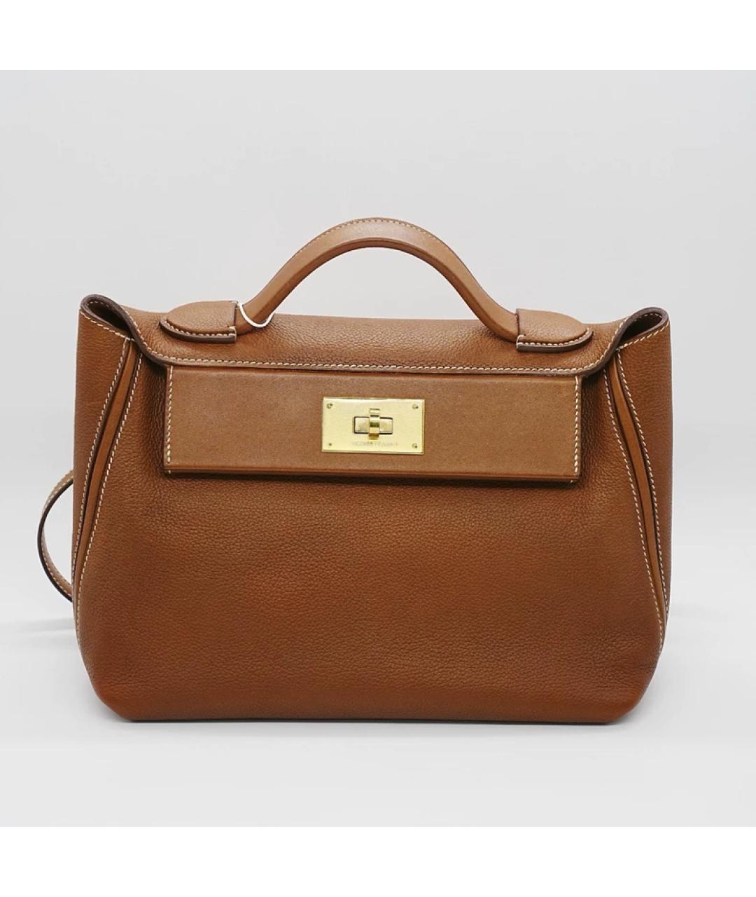 HERMES Коричневая кожаная сумка с короткими ручками, фото 10