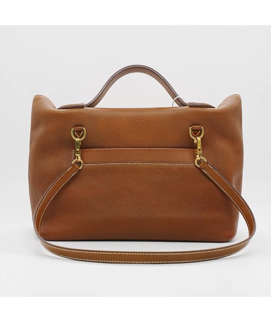 HERMES Коричневая кожаная сумка с короткими ручками, фото 3