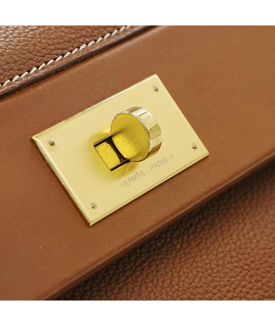 HERMES Коричневая кожаная сумка с короткими ручками, фото 8