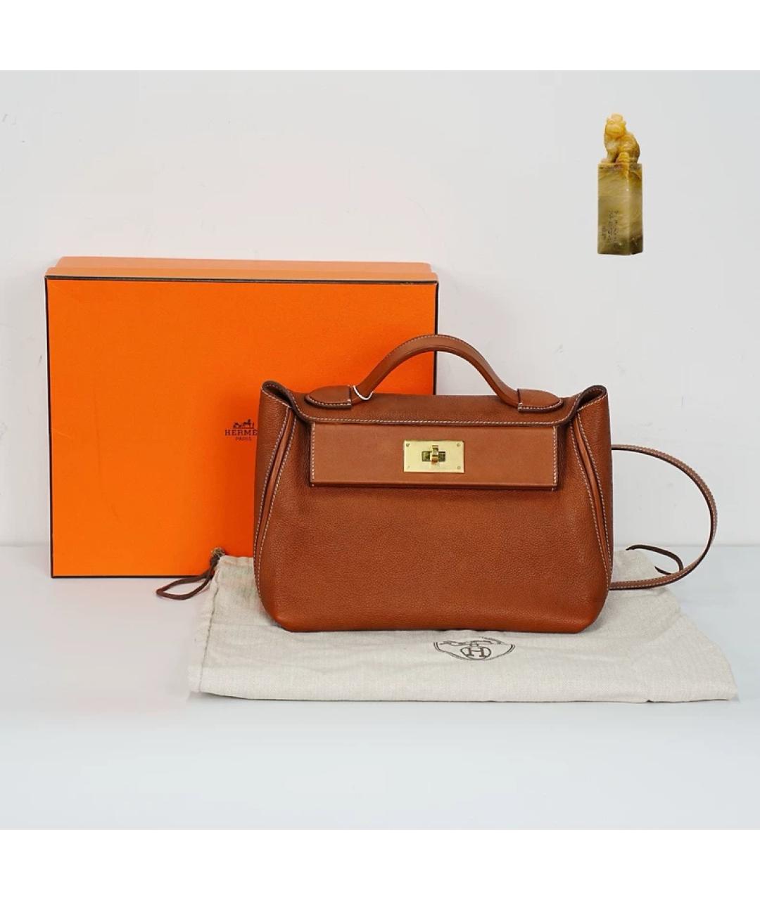 HERMES Коричневая кожаная сумка с короткими ручками, фото 9