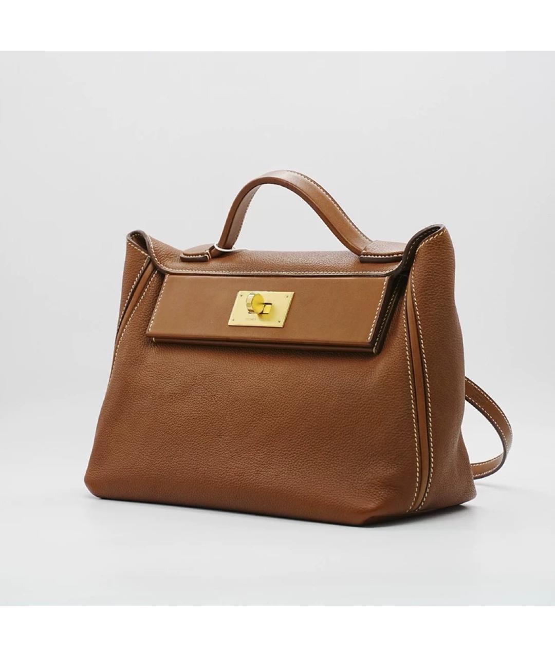 HERMES Коричневая кожаная сумка с короткими ручками, фото 4