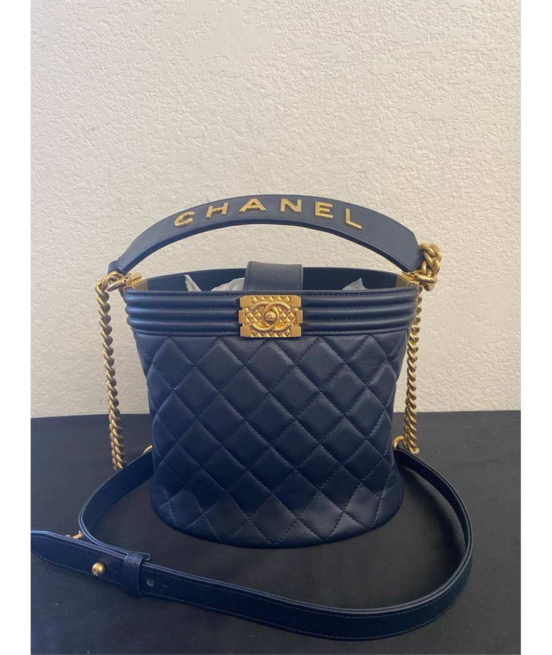 CHANEL Темно-синяя кожаная сумка через плечо, фото 9