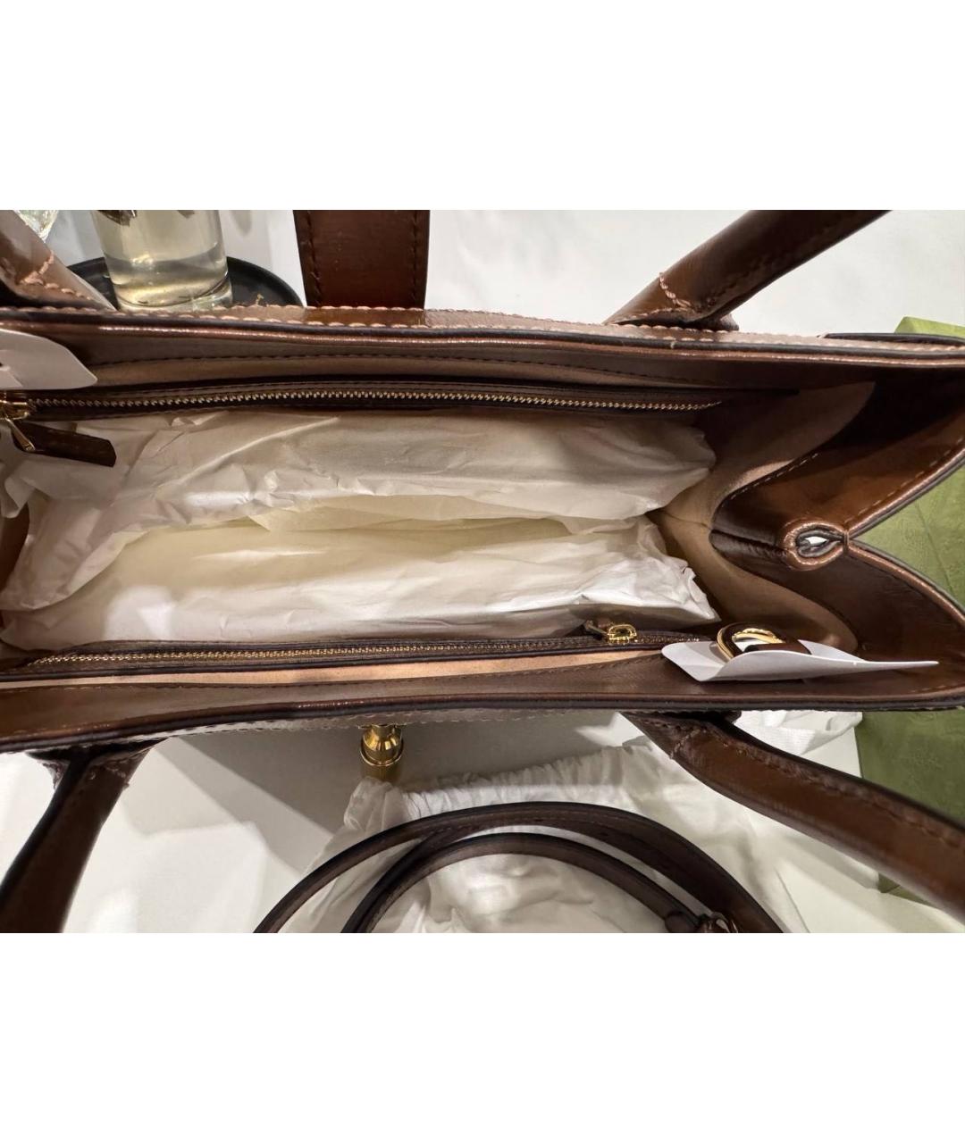 GUCCI Коричневая кожаная сумка тоут, фото 5