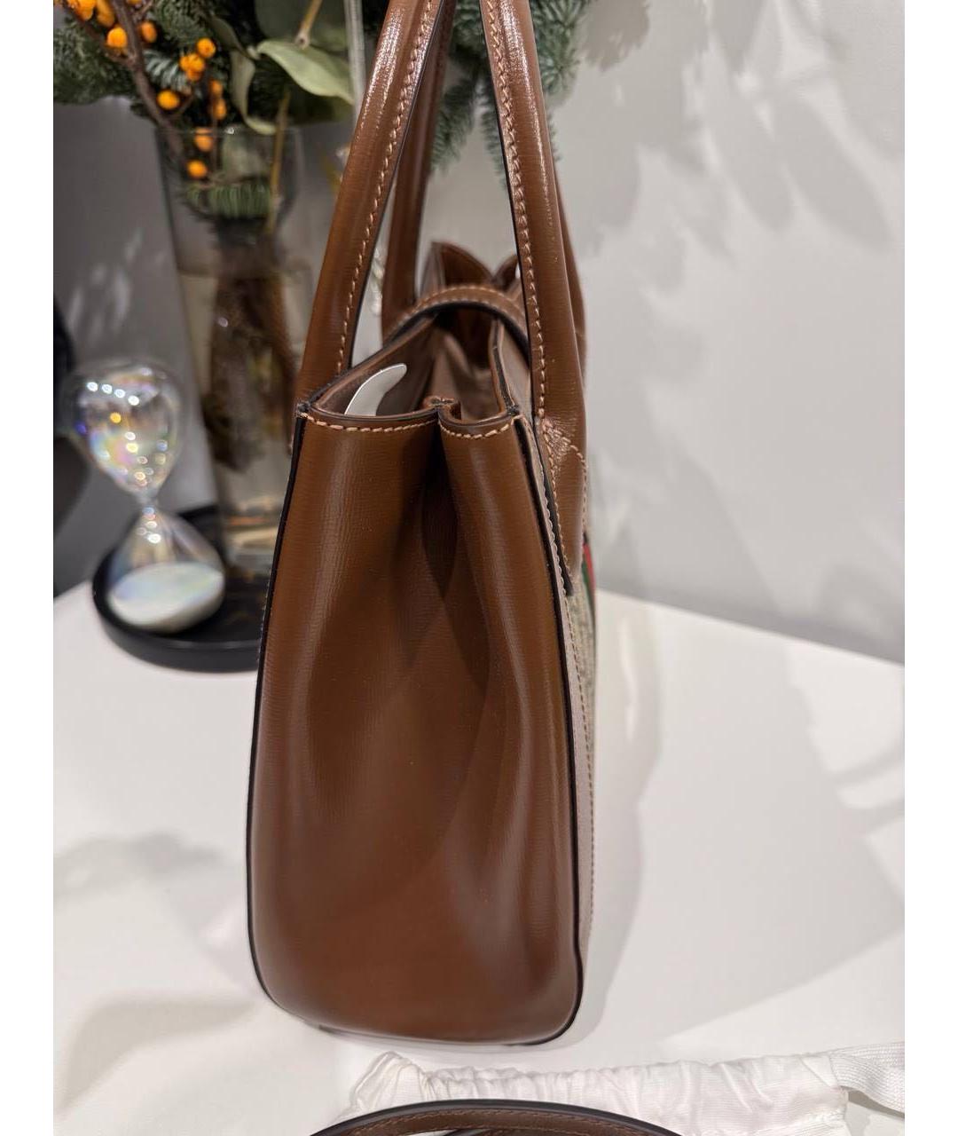 GUCCI Коричневая кожаная сумка тоут, фото 4