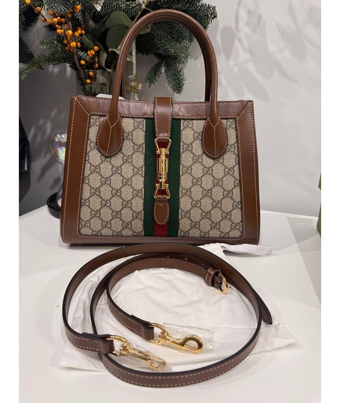 GUCCI Коричневая кожаная сумка тоут, фото 7