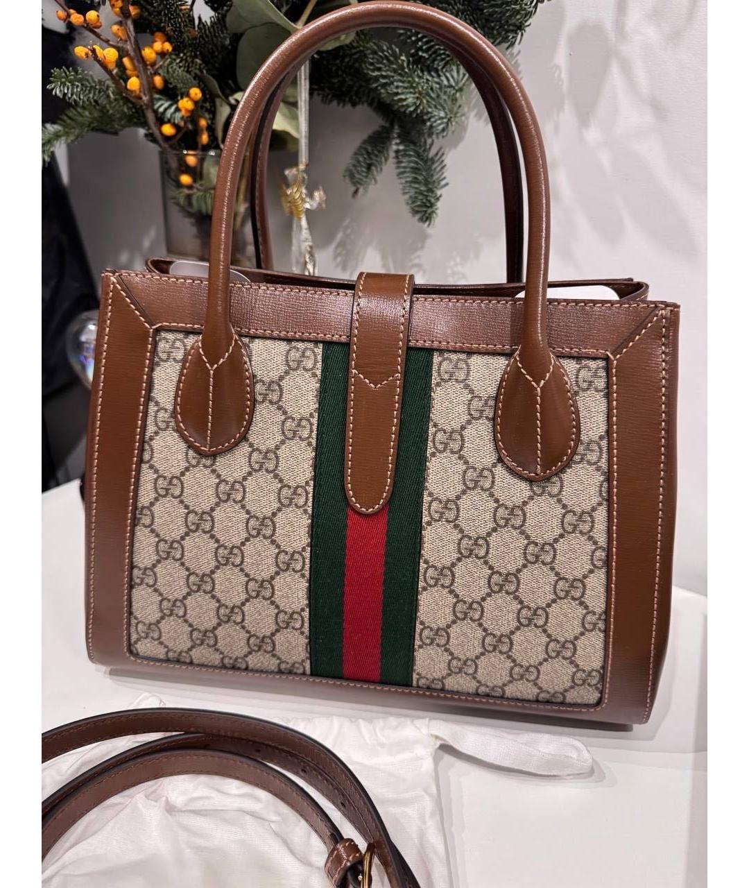 GUCCI Коричневая кожаная сумка тоут, фото 3