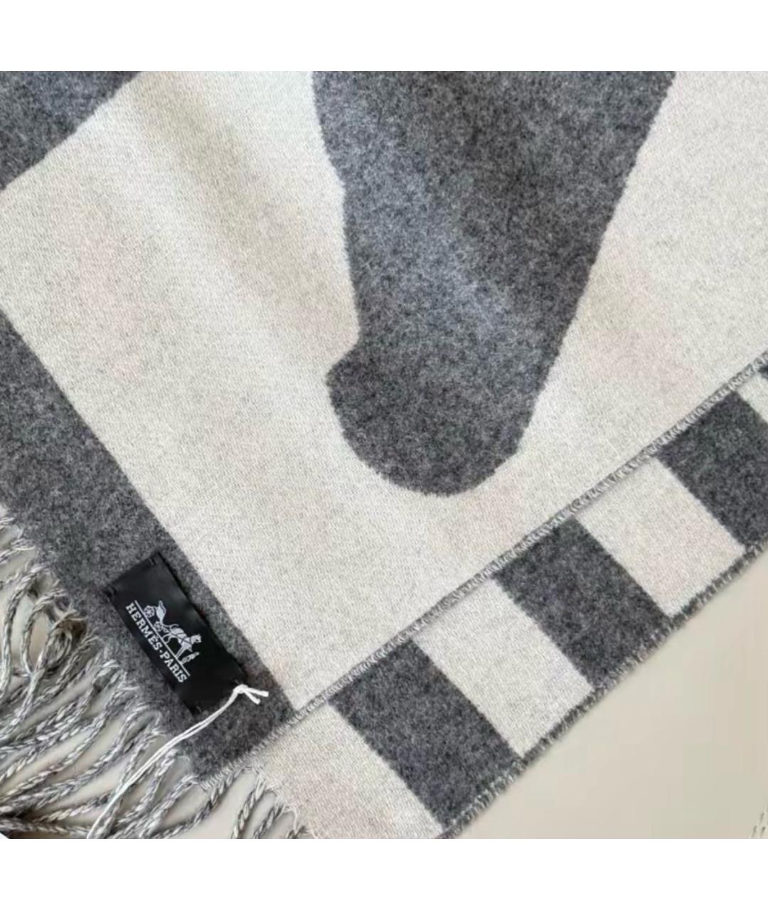 HERMES Серый кашемировый шарф, фото 3