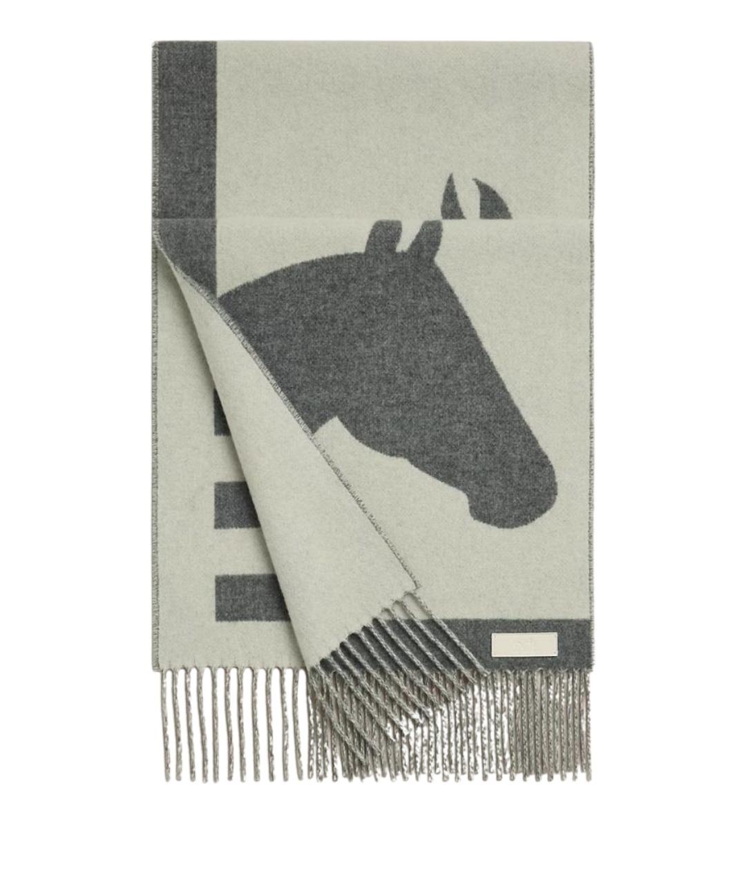 HERMES Серый кашемировый шарф, фото 1