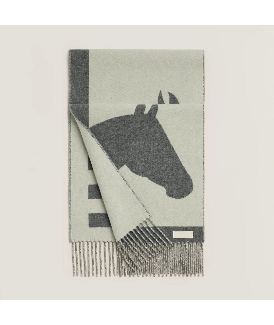 HERMES Серый кашемировый шарф, фото 5