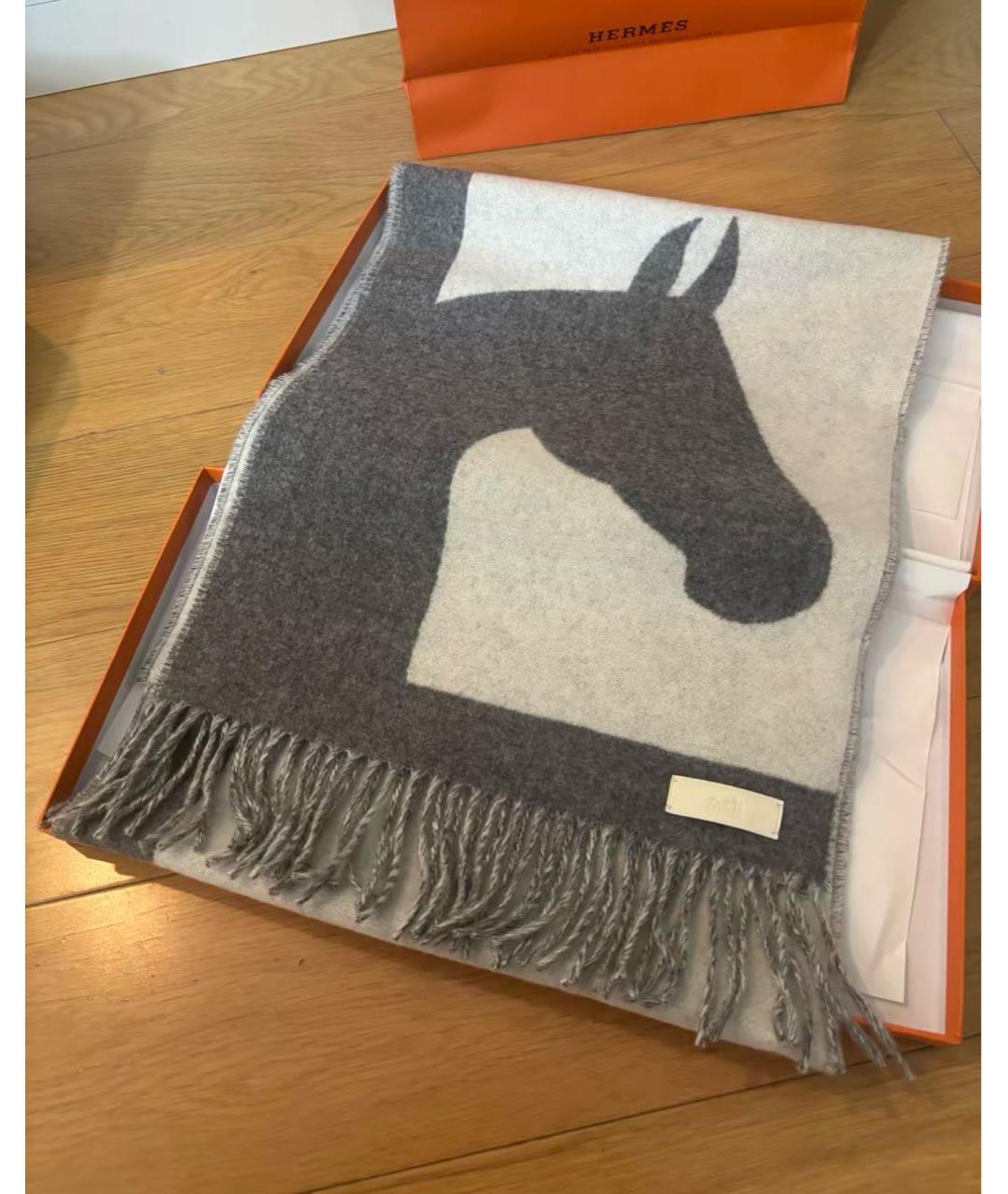 HERMES Серый кашемировый шарф, фото 4
