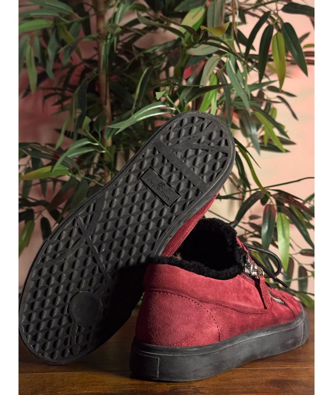 GIUSEPPE ZANOTTI DESIGN Бордовые замшевые кроссовки, фото 5