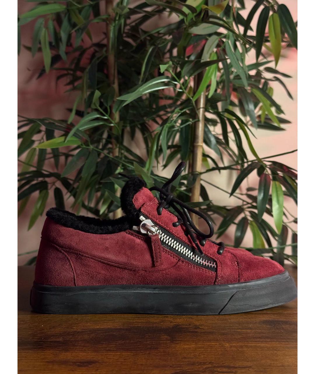 GIUSEPPE ZANOTTI DESIGN Бордовые замшевые кроссовки, фото 7