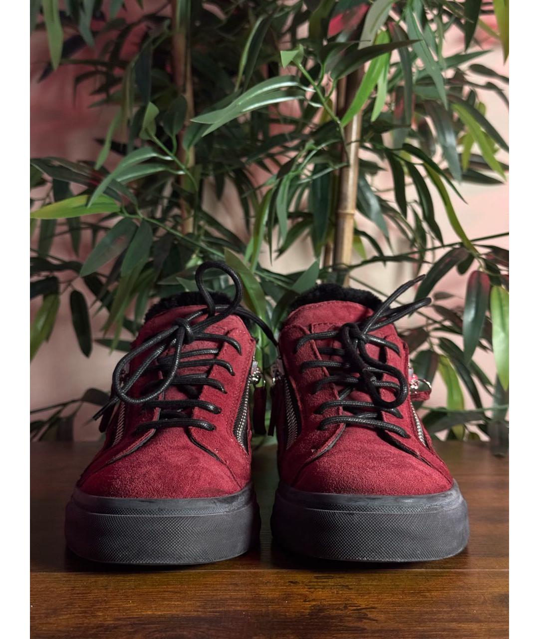 GIUSEPPE ZANOTTI DESIGN Бордовые замшевые кроссовки, фото 2