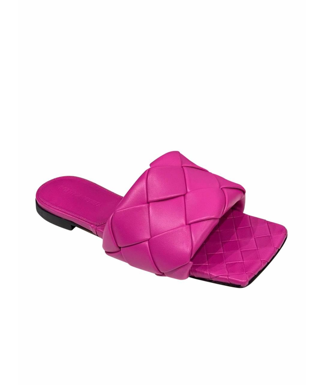 BOTTEGA VENETA Фуксия кожаные шлепанцы, фото 1
