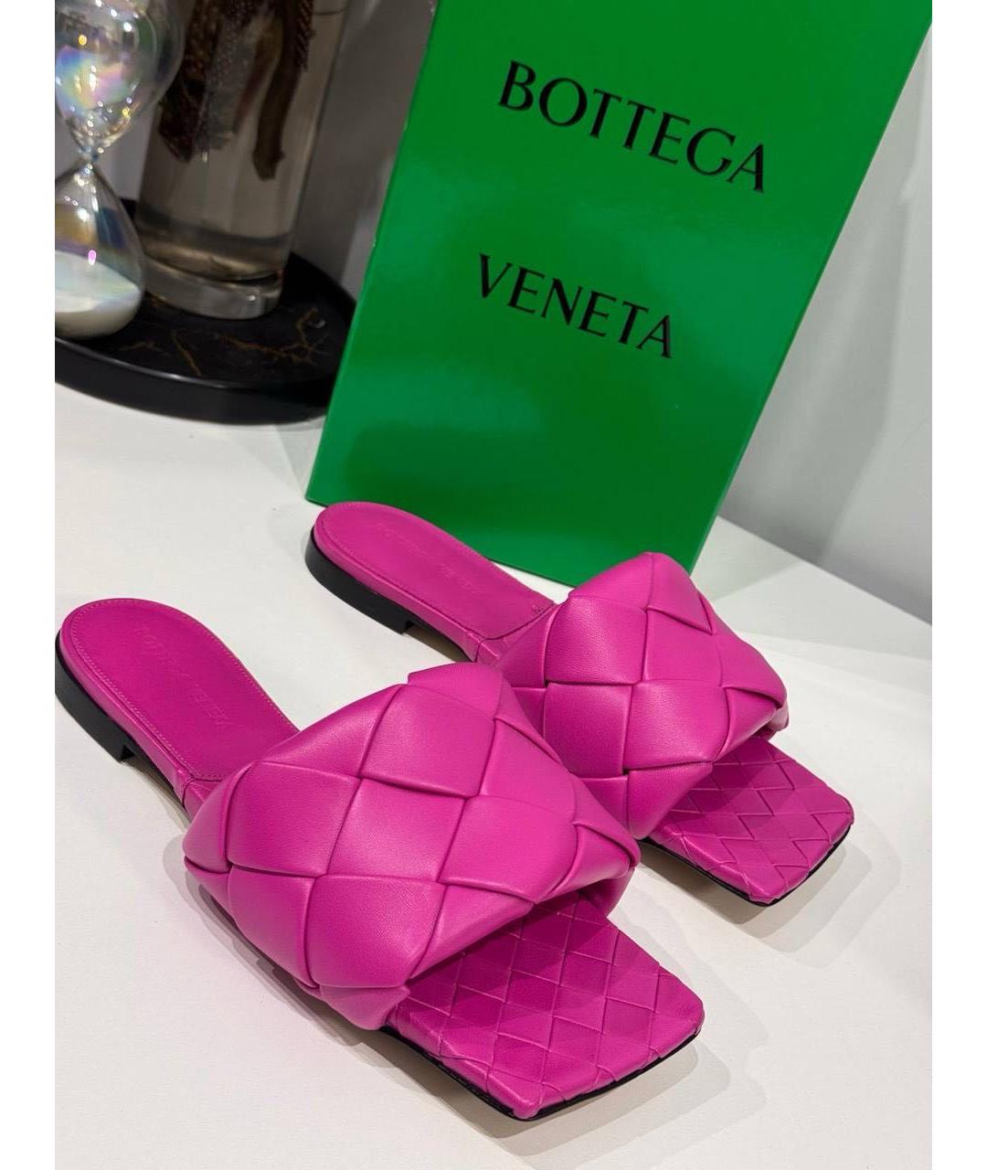 BOTTEGA VENETA Фуксия кожаные шлепанцы, фото 4