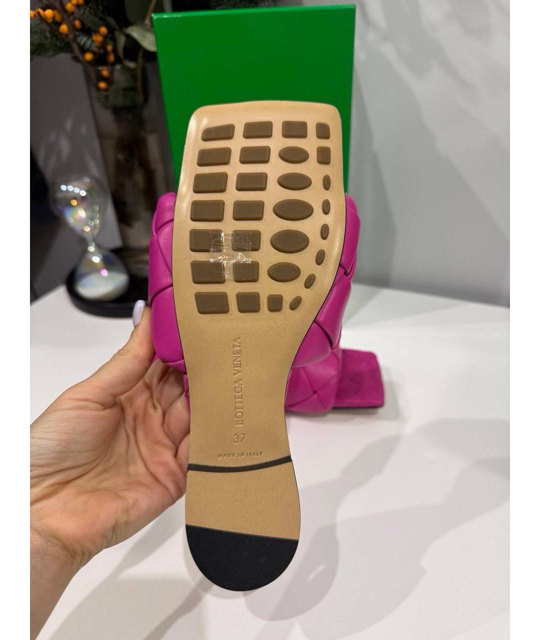 BOTTEGA VENETA Фуксия кожаные шлепанцы, фото 3