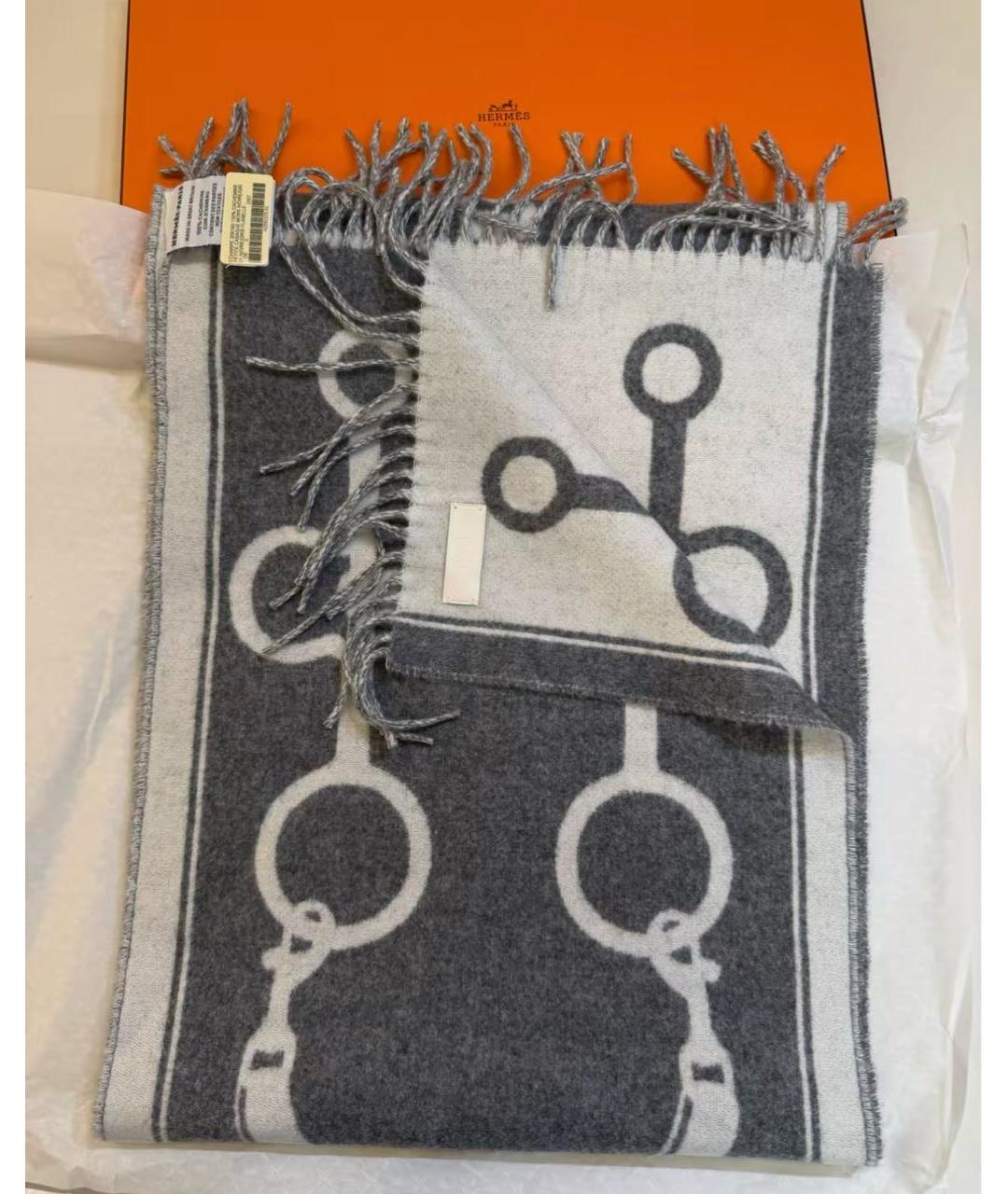 HERMES Антрацитовый кашемировый шарф, фото 4