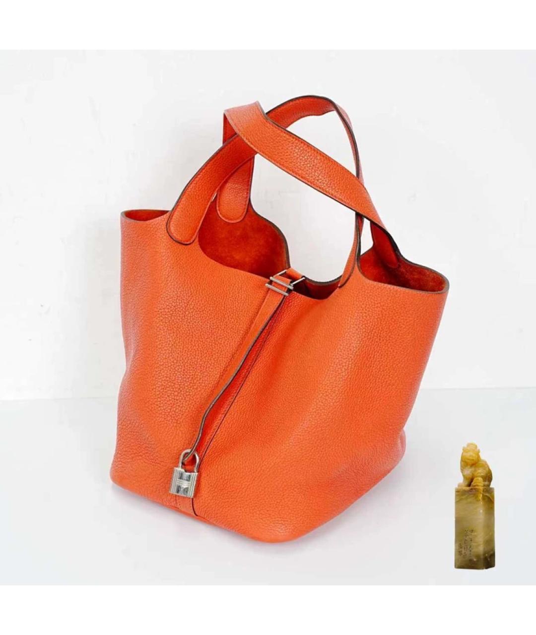 HERMES Оранжевая кожаная сумка с короткими ручками, фото 9