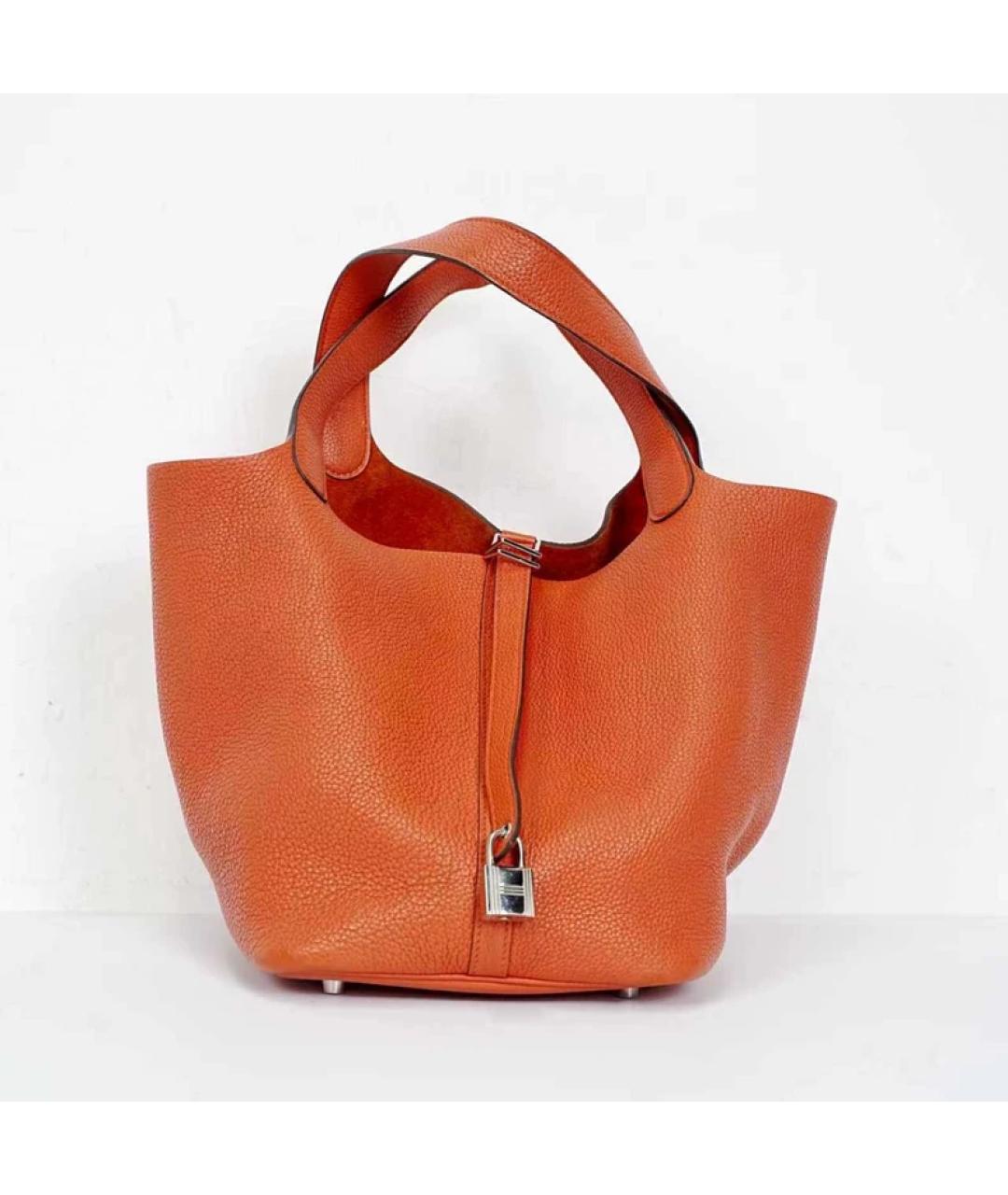 HERMES Оранжевая кожаная сумка с короткими ручками, фото 6
