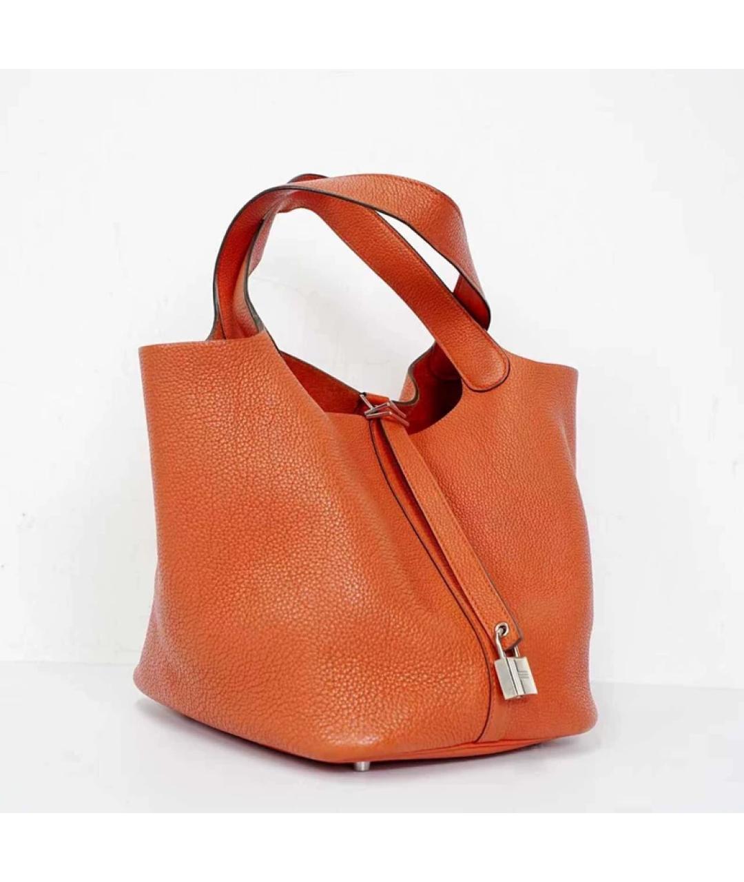 HERMES Оранжевая кожаная сумка с короткими ручками, фото 5
