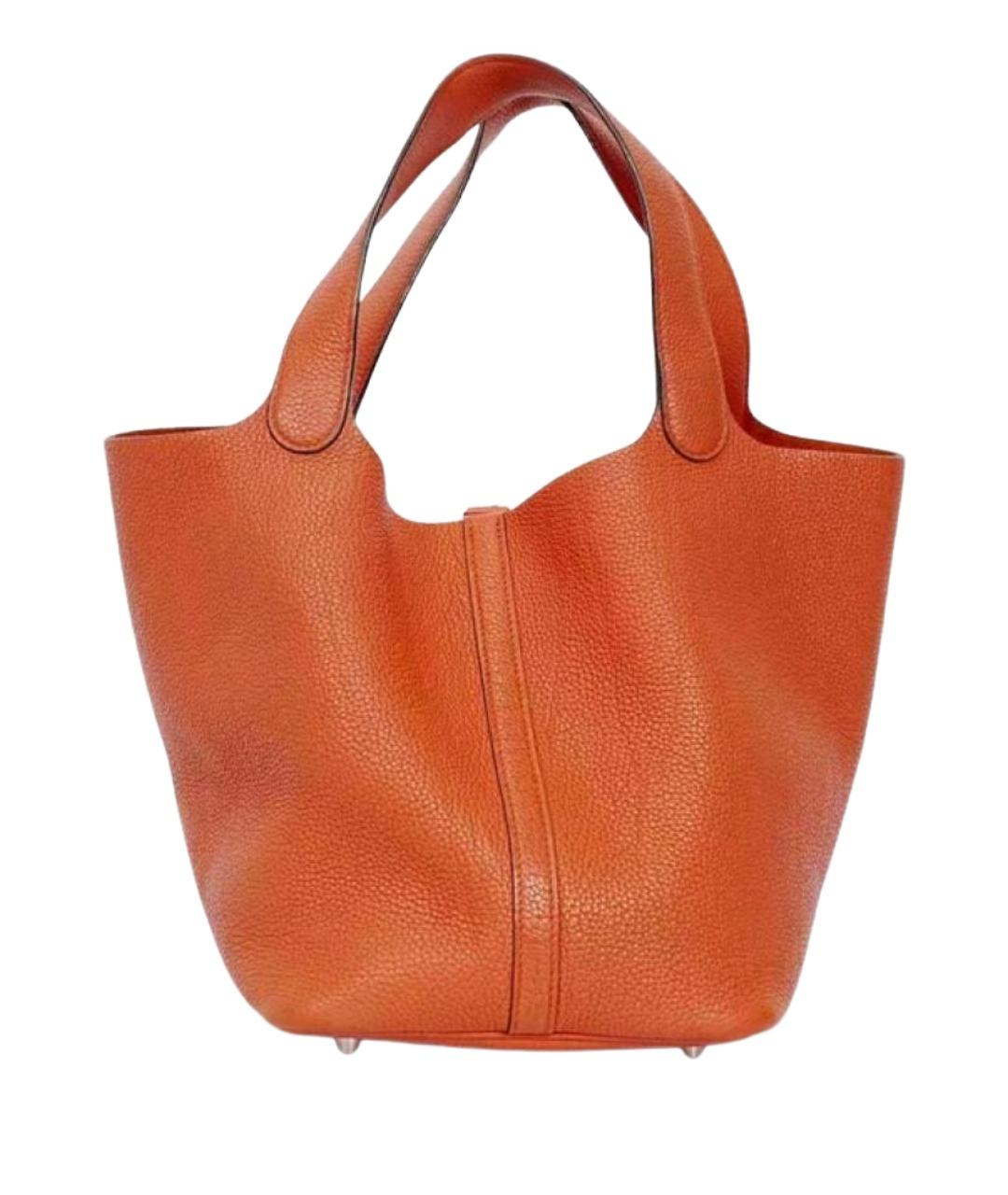 HERMES Оранжевая кожаная сумка с короткими ручками, фото 1