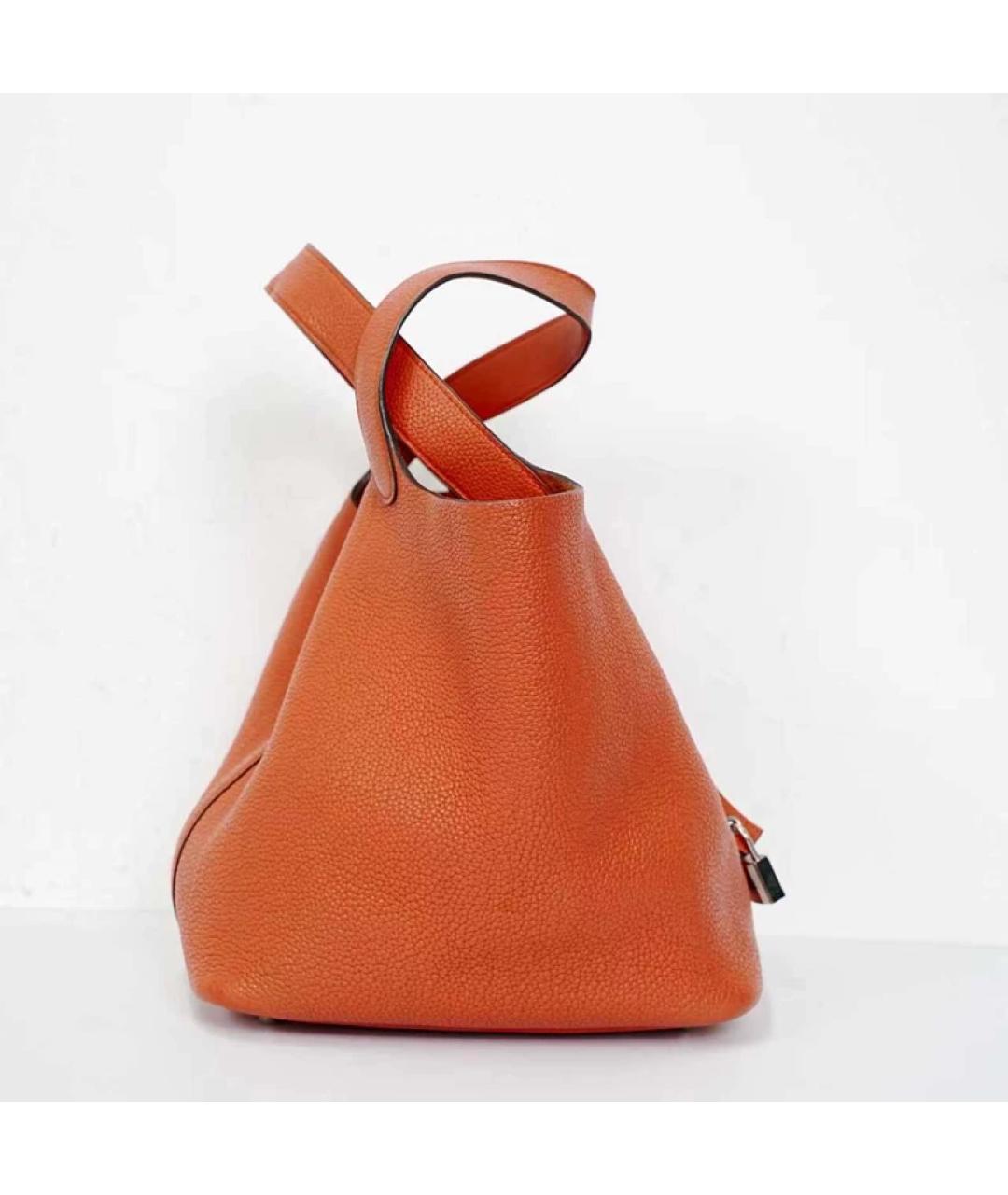 HERMES Оранжевая кожаная сумка с короткими ручками, фото 7